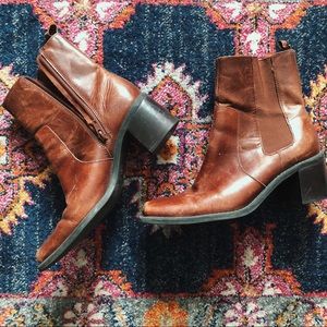 Vintage Cognac Square Toe Boots